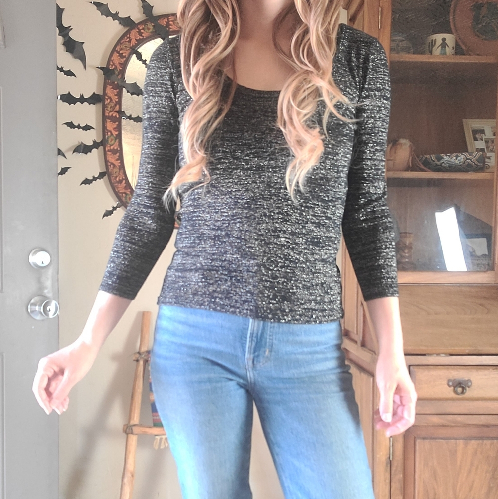 Sparkly Black and Gold Cache Blouse Size Small